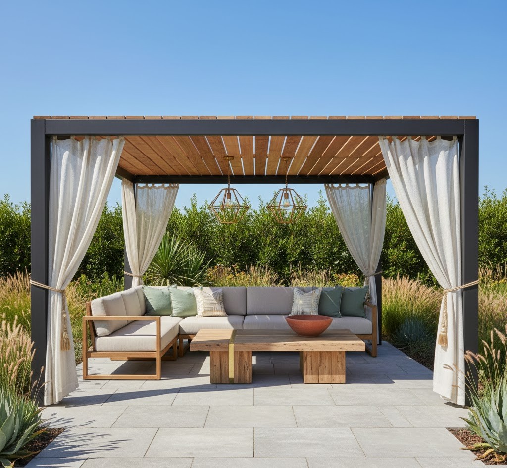 Modern gazebo with mixed materials